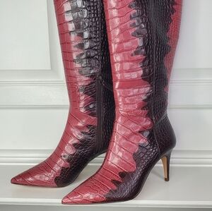 Louise et Cie Pink and Black Croc-Embossed Boots